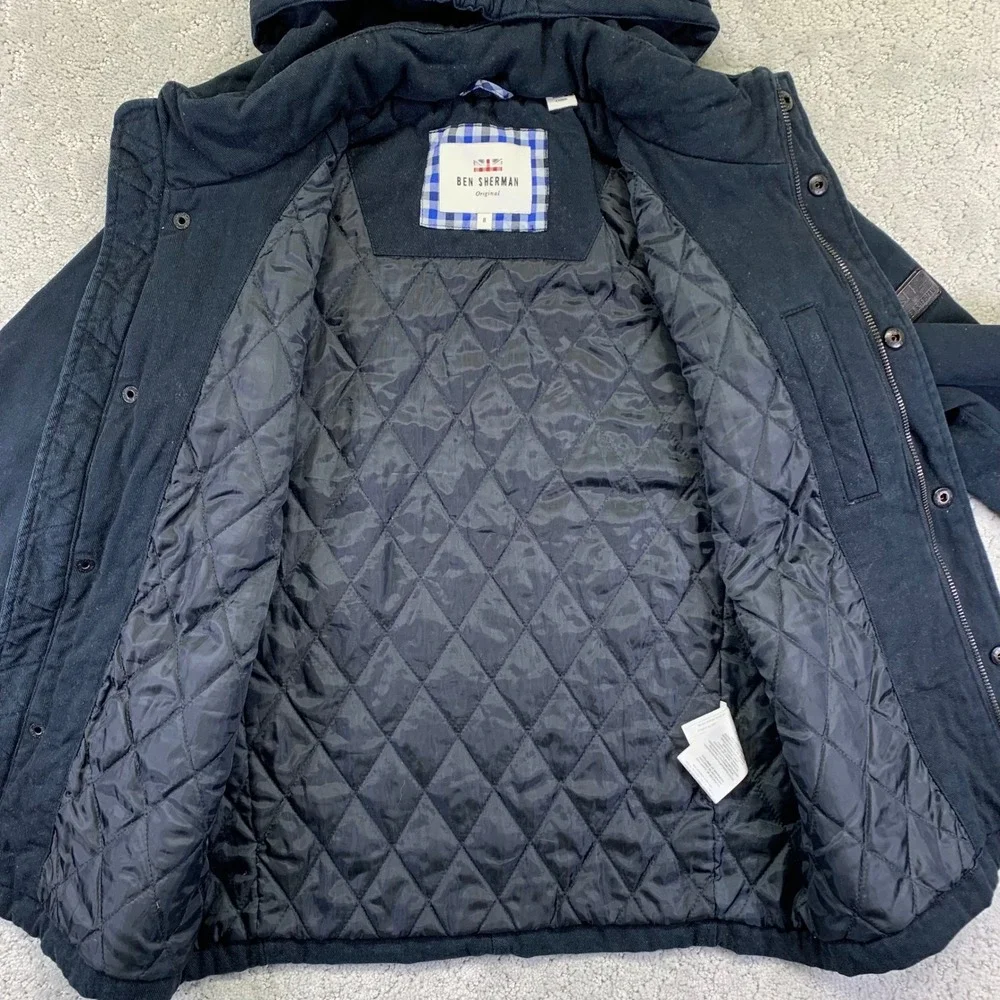 Ben‎ Sherman Kids Jacket Size 8 Black Hooded Utility Field Pockets Quilt Lined